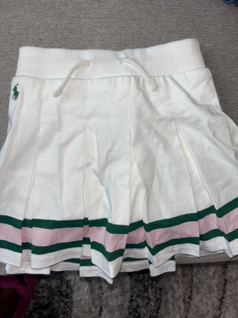 Polo by Ralph Lauren White Pleated Skirt with Green & Pink Stripes